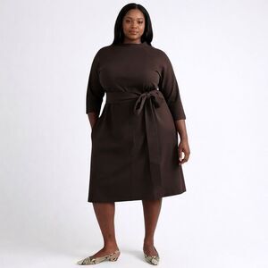 PARI PASSU NWT Janice Funnel Dress Espresso Brown Midi 3/4 Raglan Sleeve D16